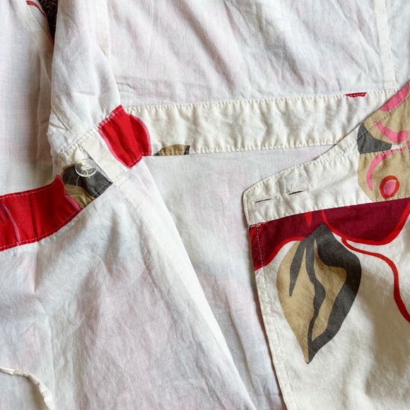GAP Floral Wrap Top Size M Red Cream Cotton Cap Sleeve Blouse - Picture 6 of 13